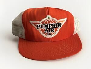 Vintage Pumpkin Air Inc Trucker Hat USA Made Snapback Mesh Aviation Orange